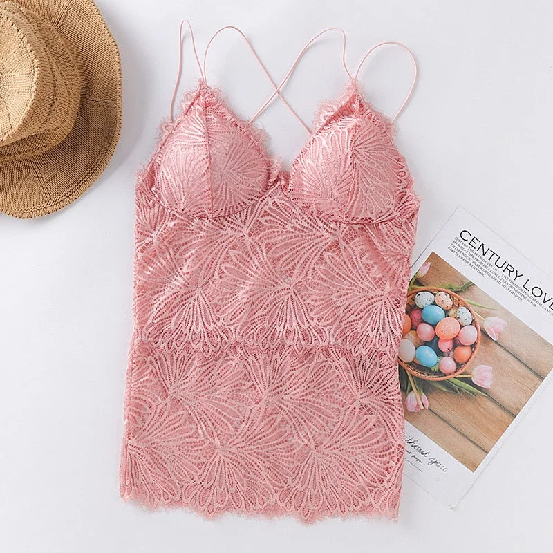 Women Hollow Out Bralette Solid Beauty Back Lace Underwear Sexy Vest Female Add pad Wireless Bra Seamless Lingerie Transparent