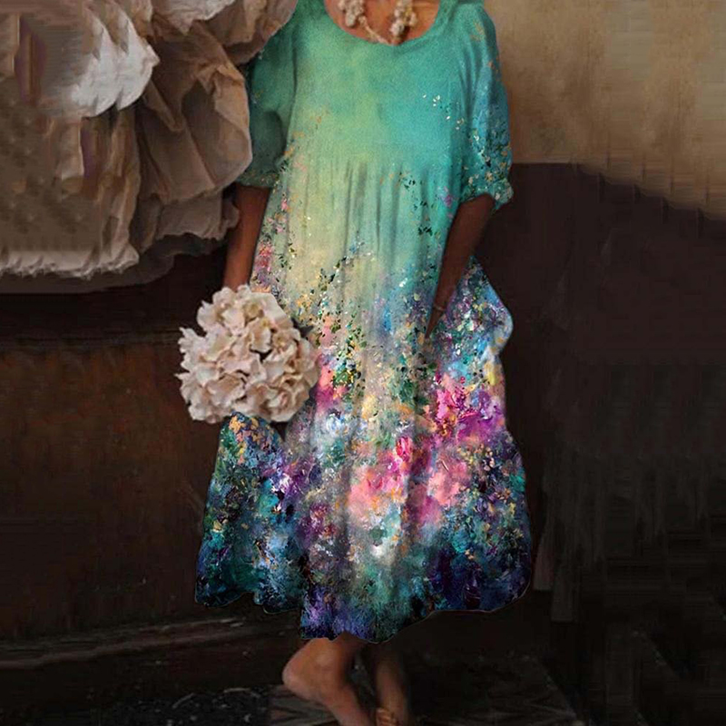 Comstylish Vintage Palace Style Retro Floral Casual Spring Midi Dress