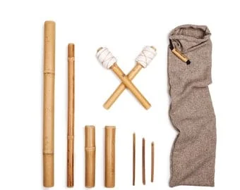 Pornhint Bamboo Massage Kit - Wooden face body massage set in bamboo (9 sticks + FREE BAG) - Made in Italy 100% NATURAL sticks tool