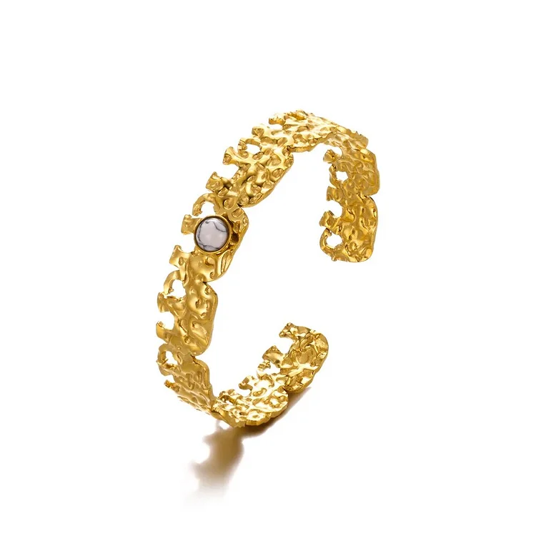 Fulaigao Gold Color Stainless Steel Bracelets For Women Men Irregularly Wavy Broad Bracelet Fashion Geometric Jewelry Accessories Pulsera