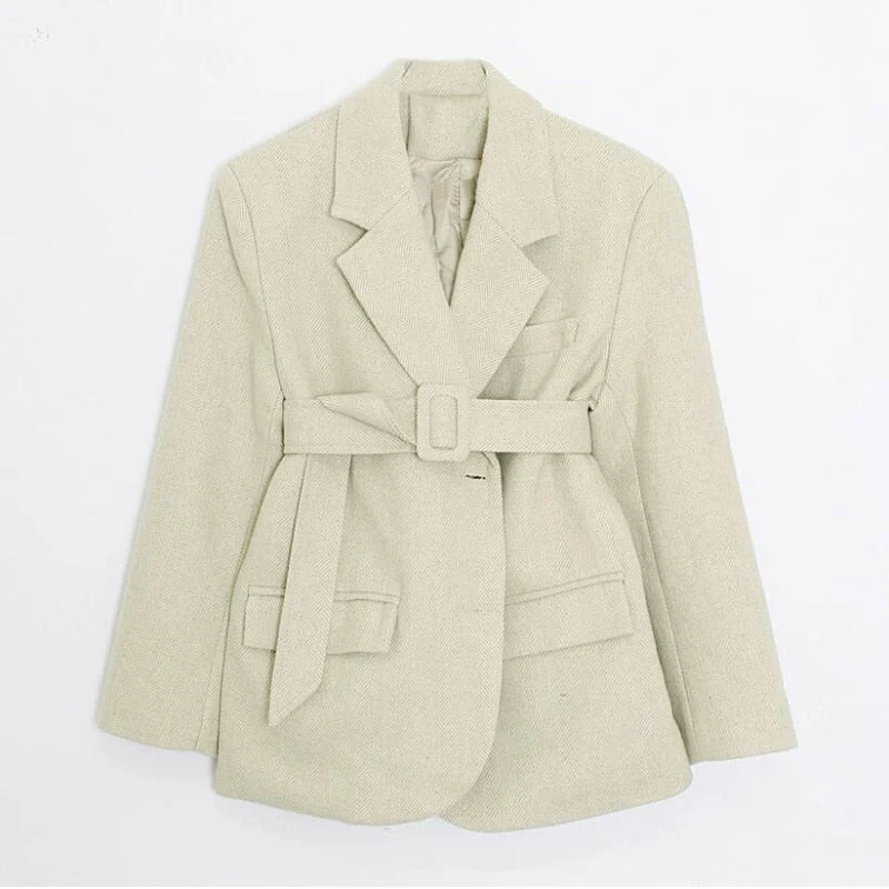 Aachoae Women Autumn Winter Wool Coats With Belt Casual Turn Down Collar Long Sleeve Pocket Outerwear Female Elegant Office Coat