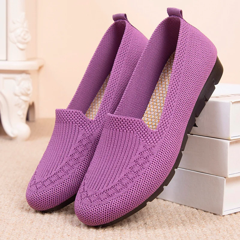 Qengg New Casual Summer Mesh Breathable Shoes Women's Slip on Flat Shoes Ladies Loafers Comfortable Lightweight Sneaker Flats Footwear