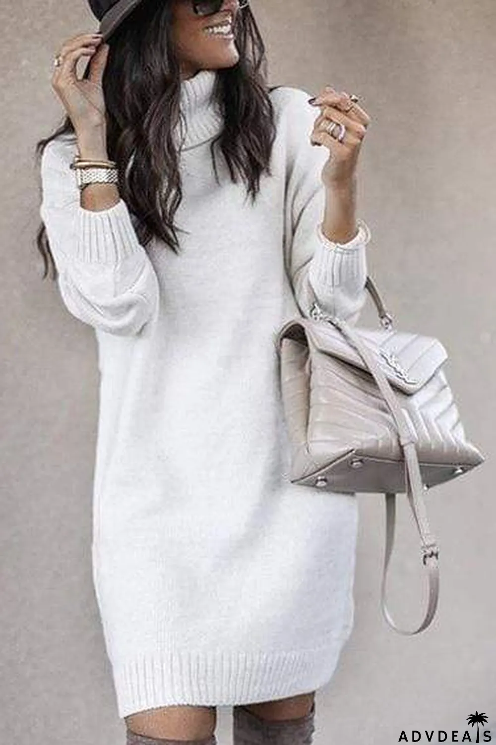 Casual Medium Length High Neck Sweater