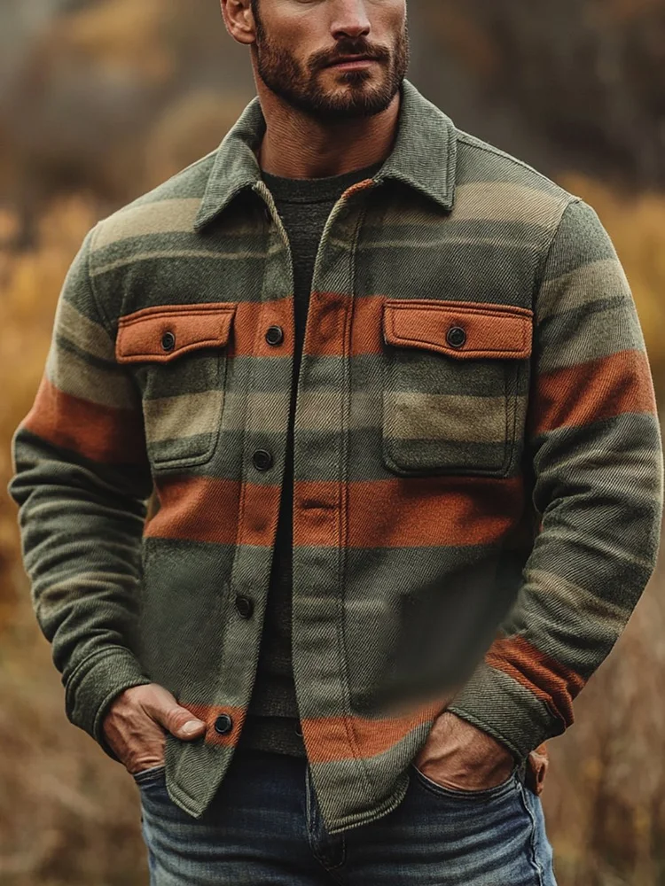 Men's Casual Stripe Long Sleeve Jacket