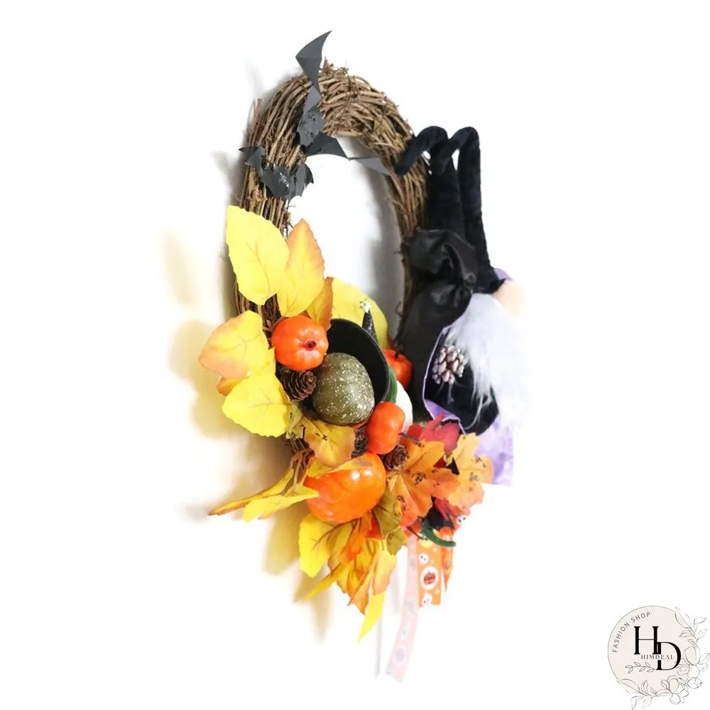 Halloween Themed Wreath With Wizard Gnome For Holiday Decoration
