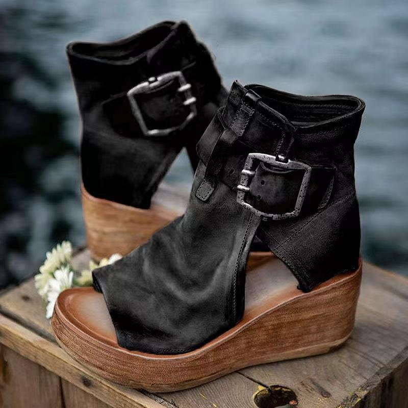 Women summer open-toe buckle platform shoes- Fabulory