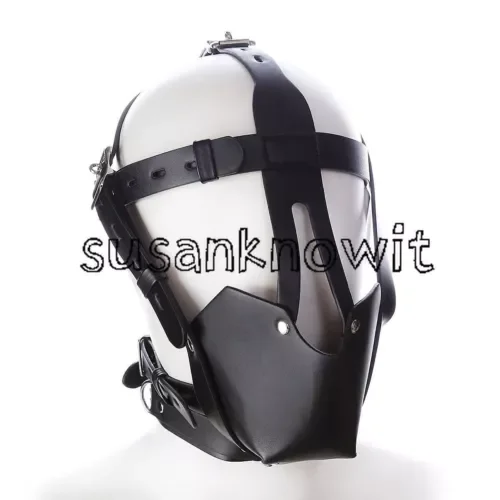 pornhint Pornhint PU Leather Binding Headgear Head Hood with Open Mouth Gags Muzzle Helmet Strap Libido