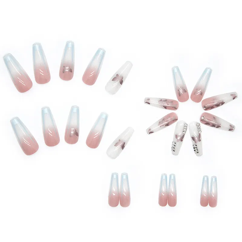 Churchf Churchf Broken Diamond Wear Armor Long Ballet Nail Pink Shiny Removable 24 Gradual Nail Patch