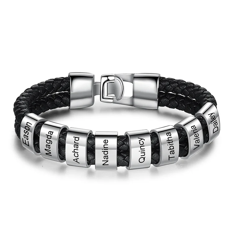 Bracelet Cuir tressé 8 Perles Prénom Personnalisé Bracelet Homme Jessemade FR