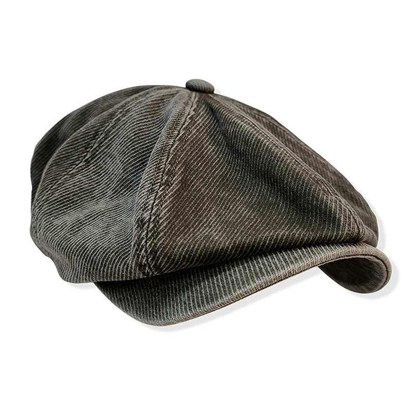 Vintage Gray Washed Cotton Octagonal Beret
