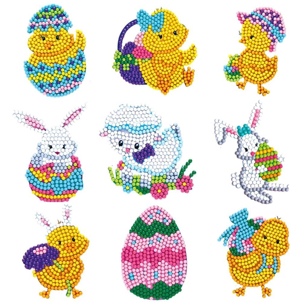 9pcs DIY Full Drill Round Diamond Painting Cartoon Animal Stickers Children Gift