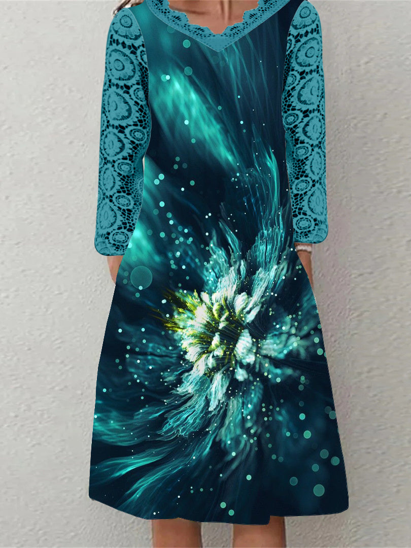 Women Long Sleeve V-neck Graphic Floral Printed Top