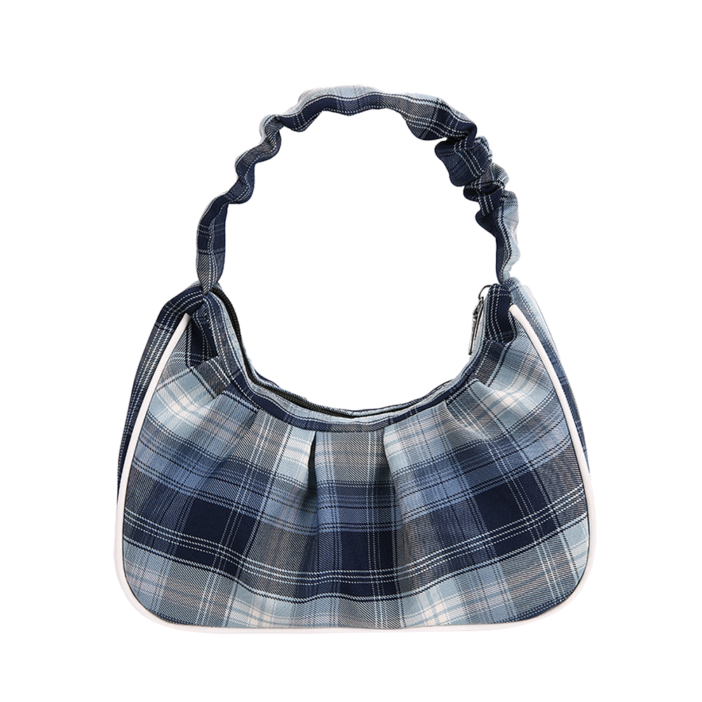 

Vintage Plaid Shoulder Handbag Nylon Pleated Underarm Bag Purse, Style 1, 501 Original