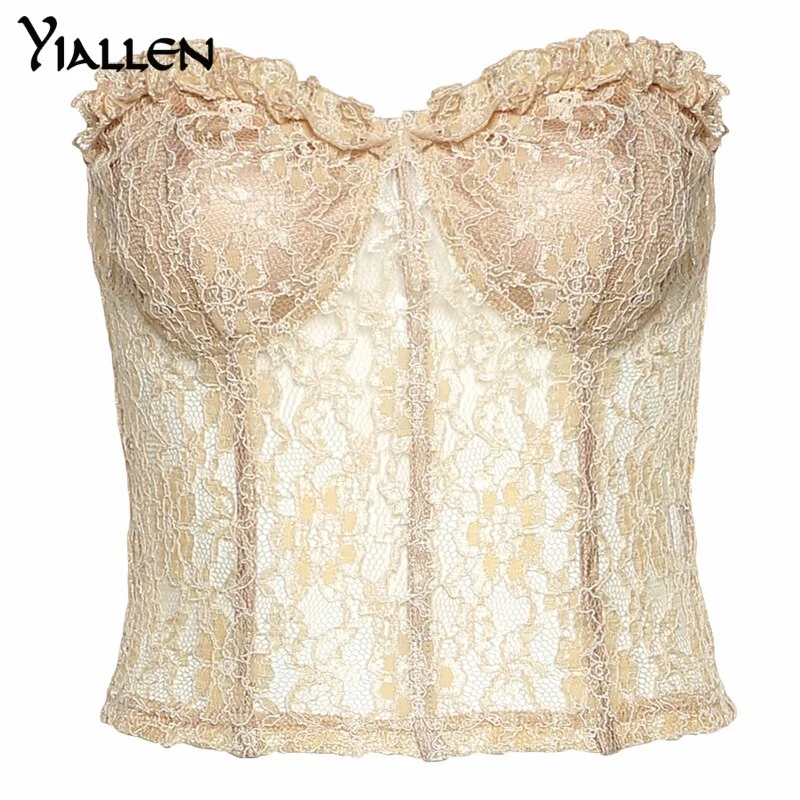 Yiallen Sexy Lace Off Shoulder Top Women Elegant Party Tube Top Black Tank Tops Club Night Wear Crop Tops High Quality Topfemale