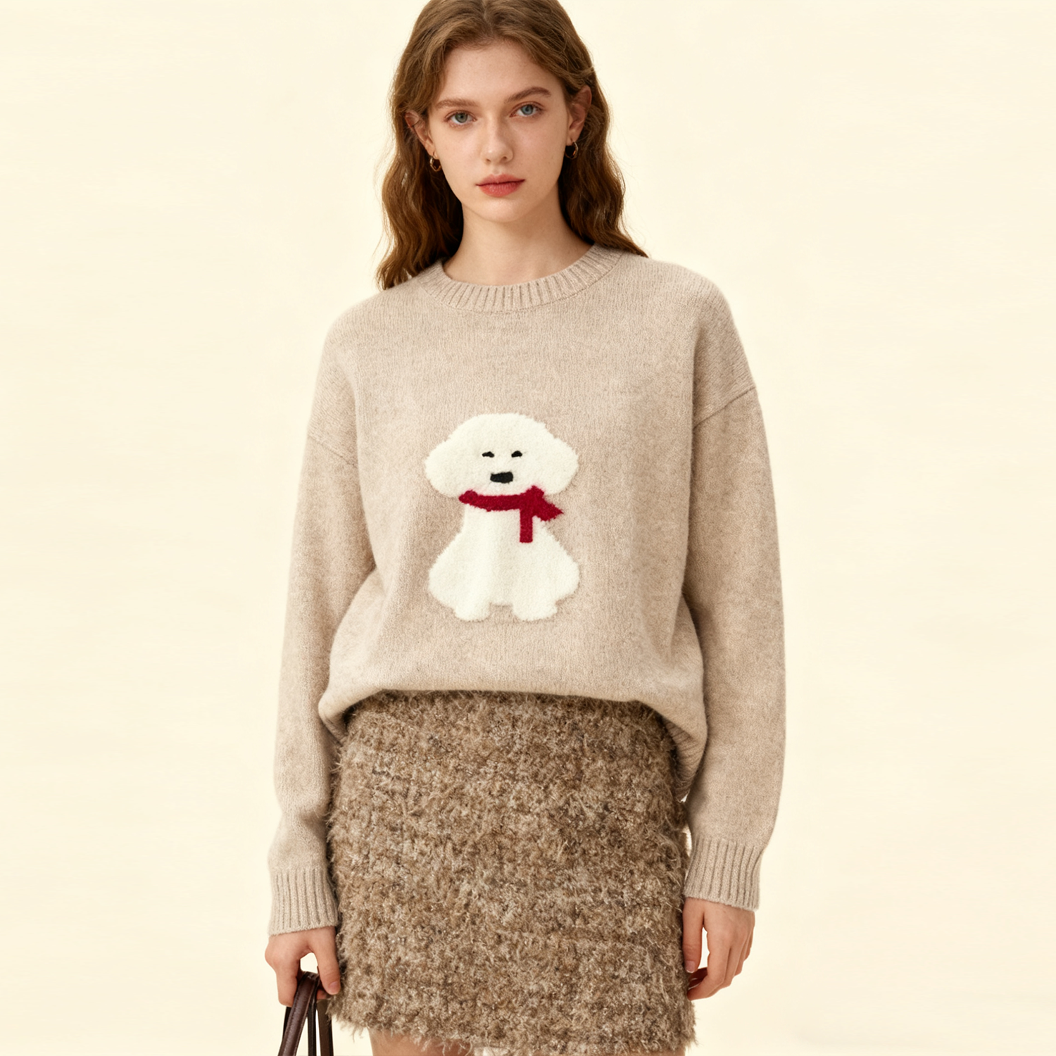 Cartoon Dog Pattern Women's Cashmere Sweater REAL SILK LIFE
