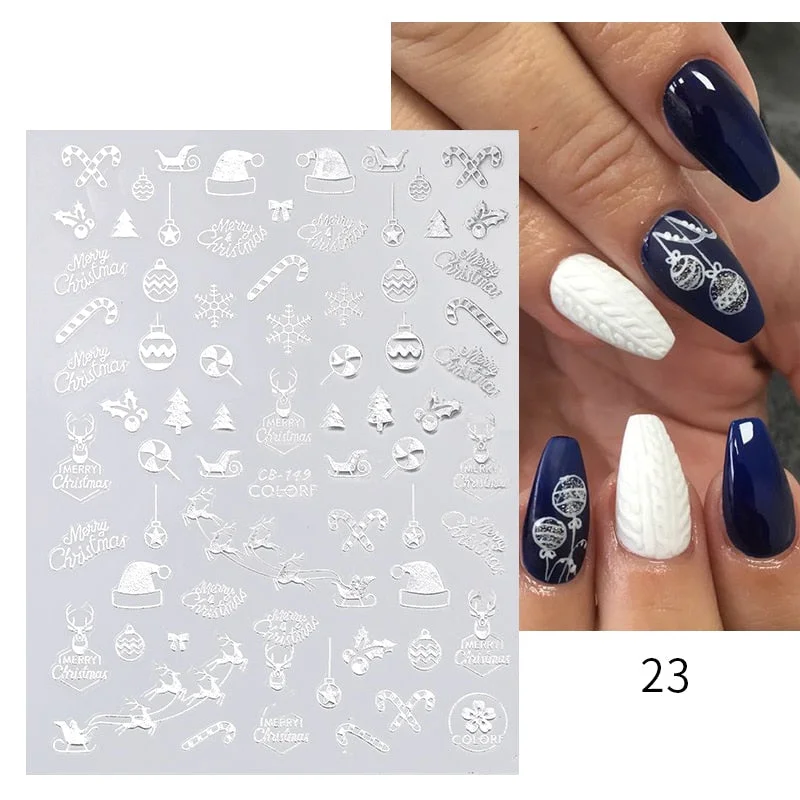 Winter Xmas 3D Nail Sticker Christmas Elk Santa Snowflake Rabbit Cartoon Slider Design Polish Nails Decals Nail Art DIY Decor-Nail Inspo