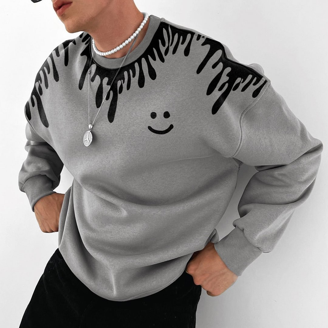 Men's Fashion Smiley Printed Oversized Casual Sweatshirt、、URBENIE