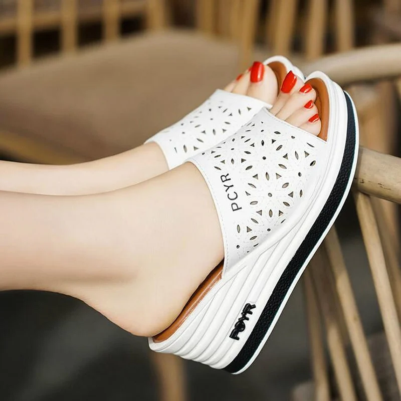 Qjong Female Slippers Summer Fashion Wear Room with All-match Muffin Bottom Slope Sexy Thick Soled Sandals Tide Shoes Woman W02