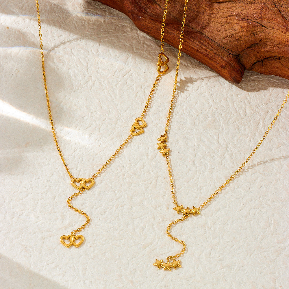 Small Design Versatile Simple Stainless Steel Diamond-Studded Love Disc Accessories Y-Shaped Long Tassel Necklace