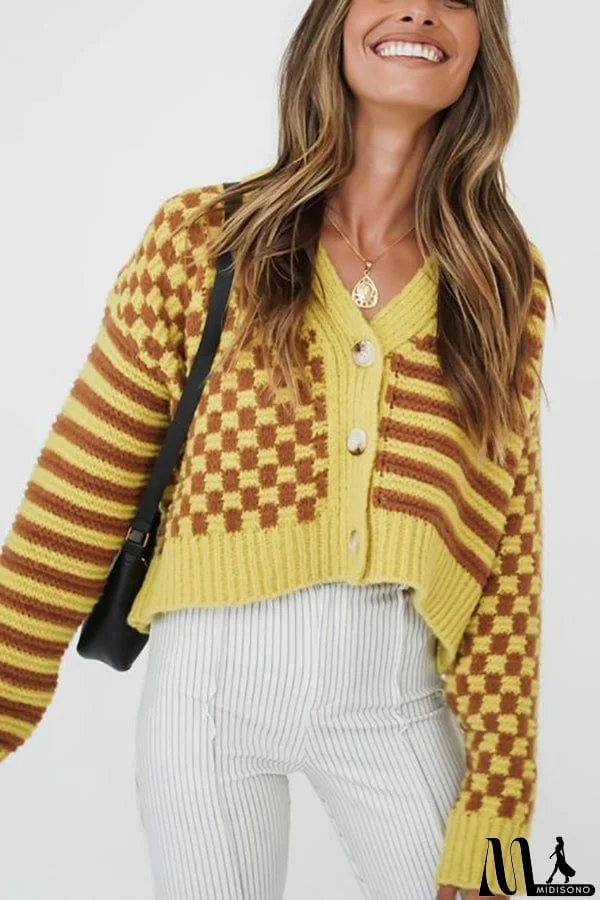 MidiSono - Another Life Stripe Check Mixed Cardigan