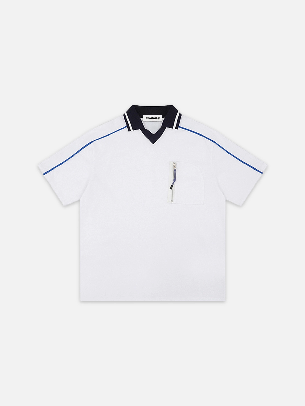 White Act Chic Stripe Contrast Color V-Neck Polo Tee Front