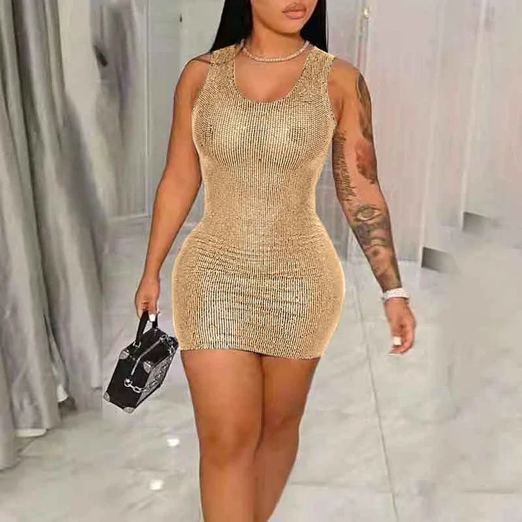Sequins U Neck Sleeveless Mini Dress - IRBOOM Fashion Clothing