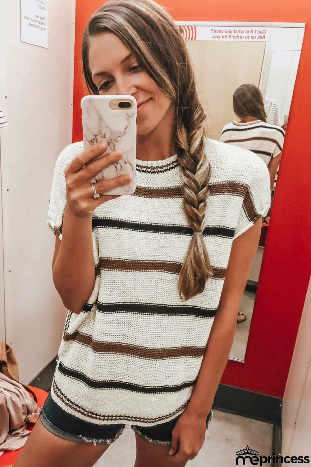 Striped Short Sleeve Knit Top