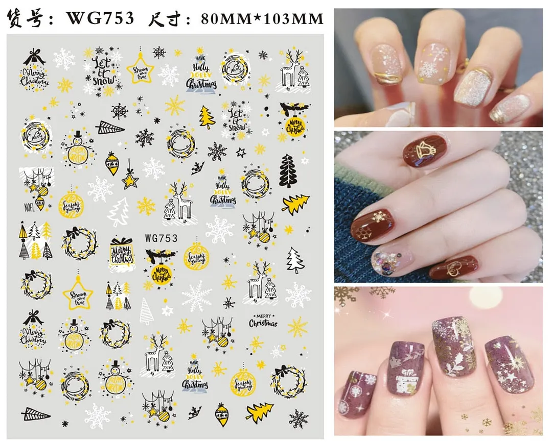 Merry Christmas Deer 3D Nails Sticker Winter Snowflake Elk Xmas Trees Cartoon Adhesive Sliders Nail Art Accessories Decals-Nail Inspo