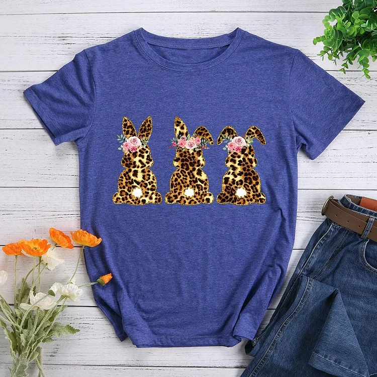 Leopard Bunnies Round Neck T-shirt-Annaletters