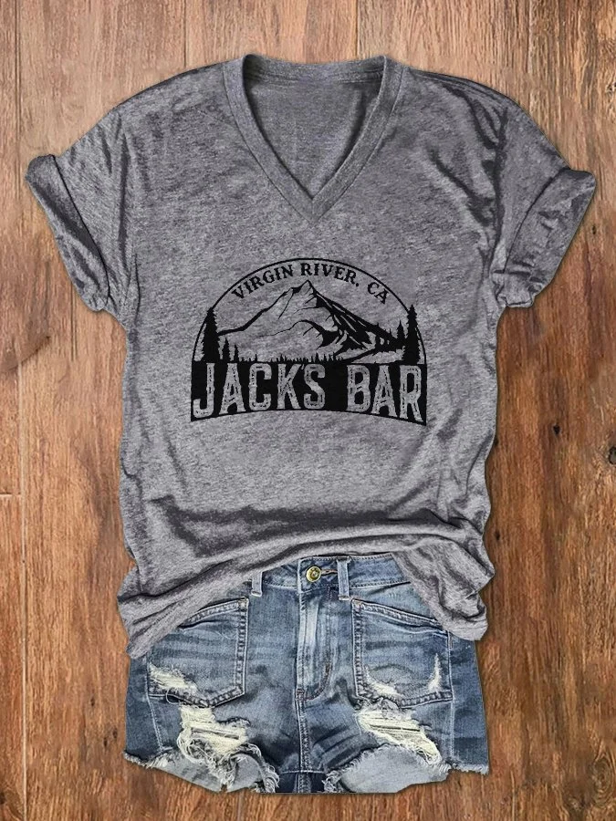 Women's River Bar Print V-Neck T-Shirt