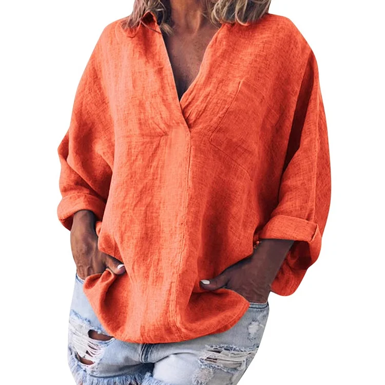 Solid Color Comfy V Neck Long Sleeve Shirt