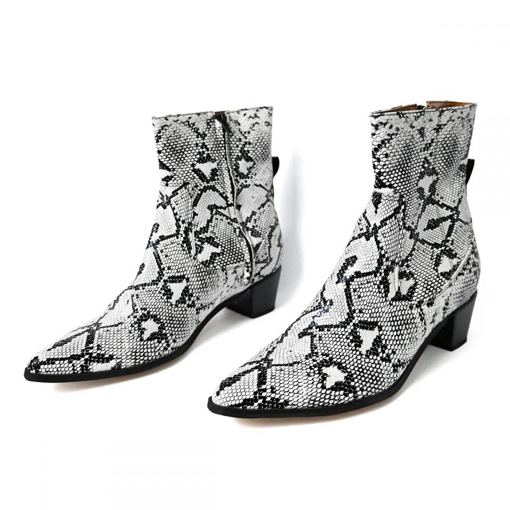 Waterproof Women's Boots Snake Skin Booties Cone Heel Chelsea Boots Nicepairs