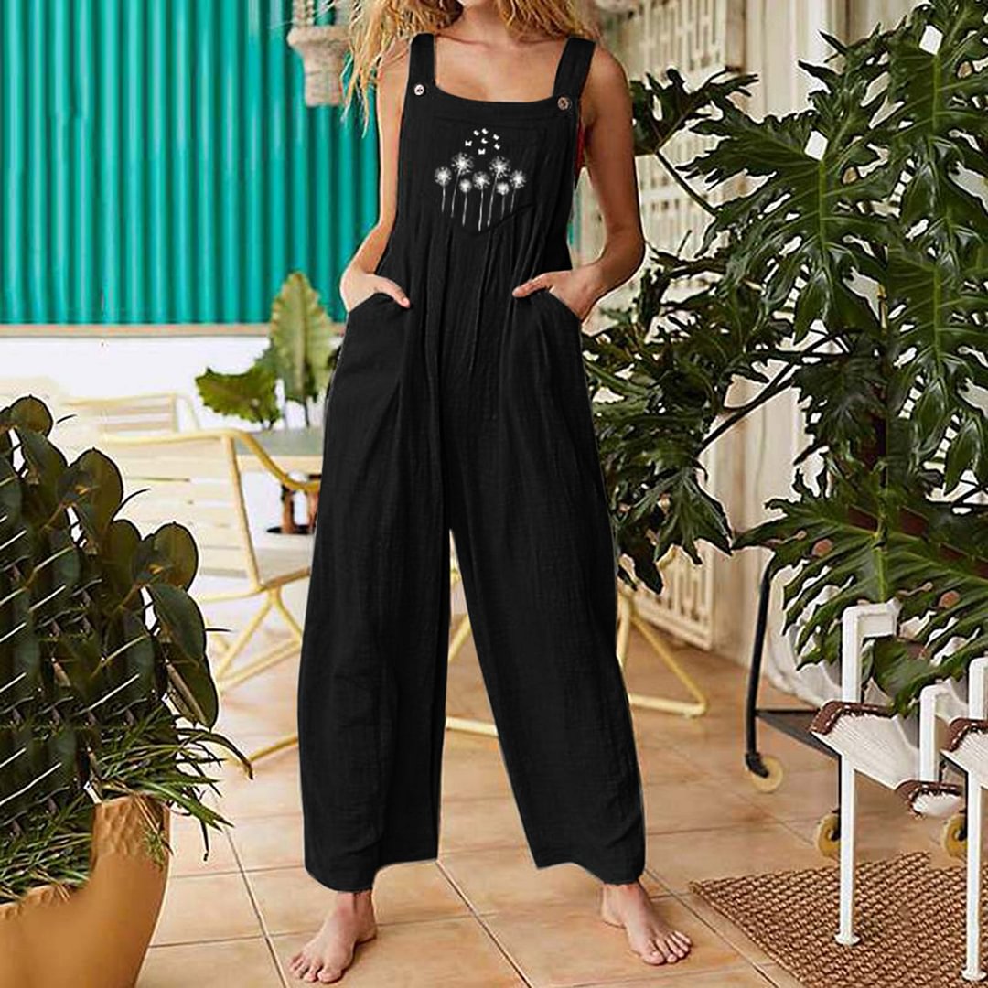 Casual Floral Print Jumpsuit Wide-leg Pants
