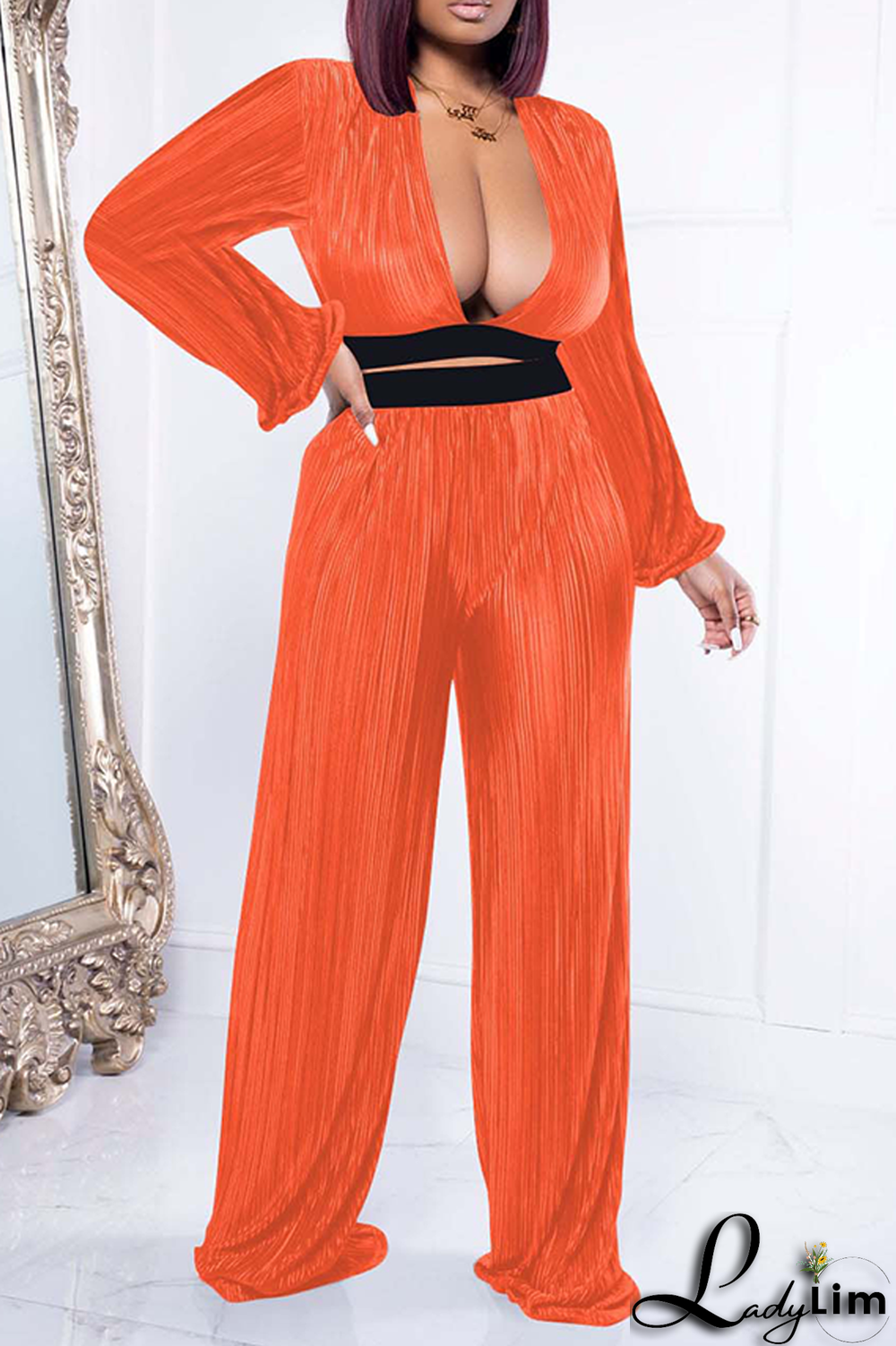 Black Casual Solid Backless V Neck Long Sleeve Two Pieces