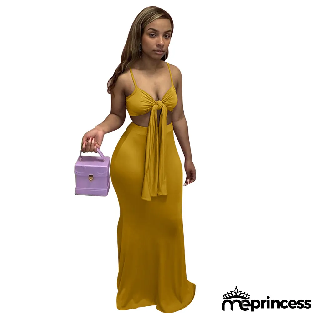 Summer Women's Suspender Sexy Wrap Bust Low Back Bow Tight Fitting Skirt Set