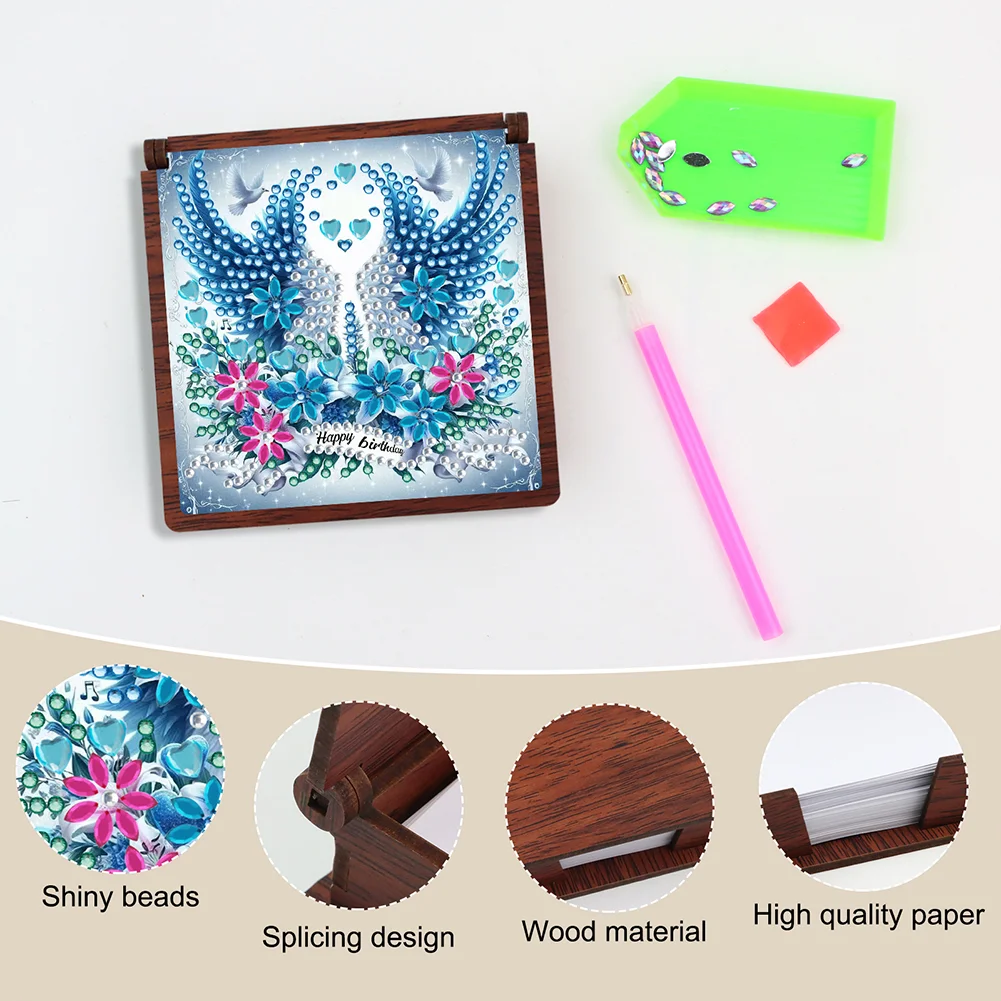 Wooden 5D Diamond Painting Kit Note Box DIY Diamond Art Notepad Box (Wings A)