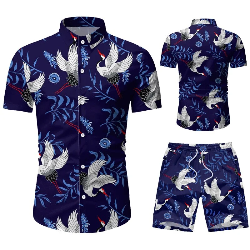 2021 Summer New Fashion European Size Men's Casual Suit Floral Shirt Shorts Set Men Plus Size Clothing for Men 3xl