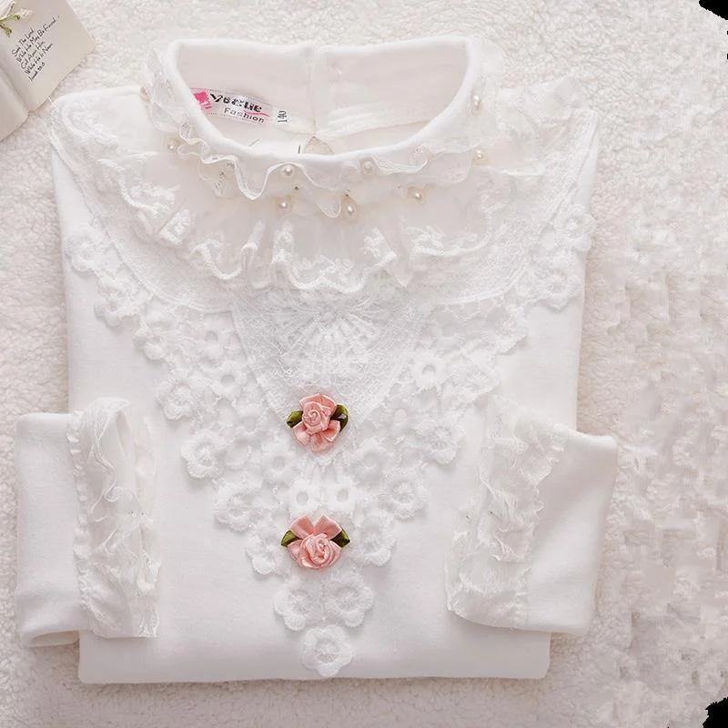 2021 Spring Autumn Cotton Children Base T Shirts Baby Girls Clothes Long Sleeve Floral Casual T Shirt Tops Kids Lace T shirt