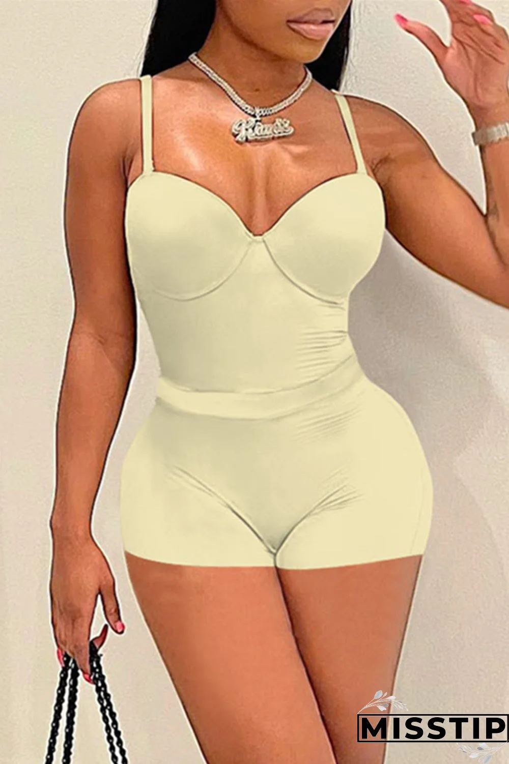Khaki Sexy Casual Solid Backless Spaghetti Strap Sleeveless Two Pieces