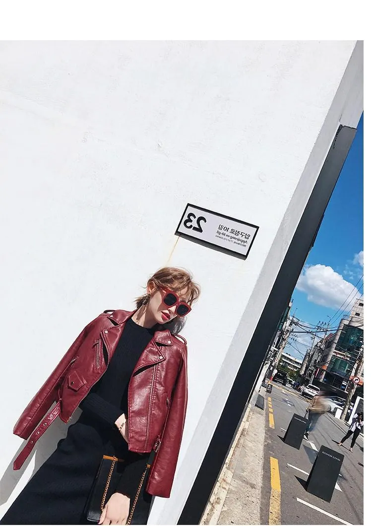 2021 New Autumn Fashion Women Motorcycle PU Leather Jackets Female Autumn Short Epaulet Zippers Coat Hot Black pink Outwear