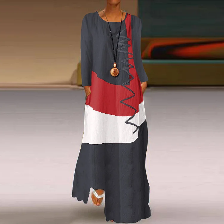 Casual Printed Long Sleeve Maxi Dress