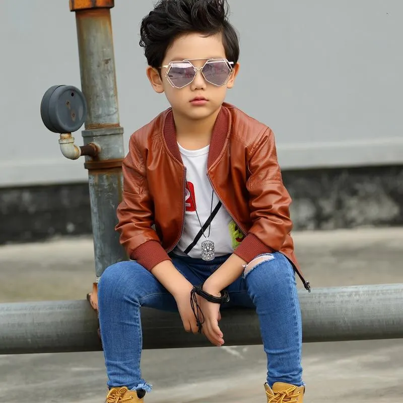 2-8T Toddler Kid Baby Boy Clothes Long Sleeve Leather PU Jacket For Boys PU Coat Gentleman Streetwear Infant Spring Outfit
