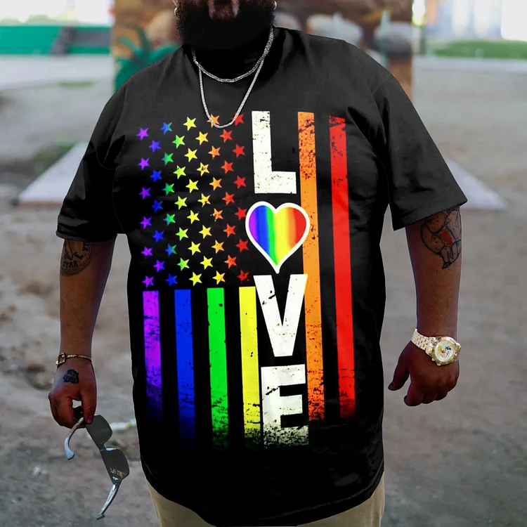 Men's Plus Size Pride love Rainbow Print T-Shirt