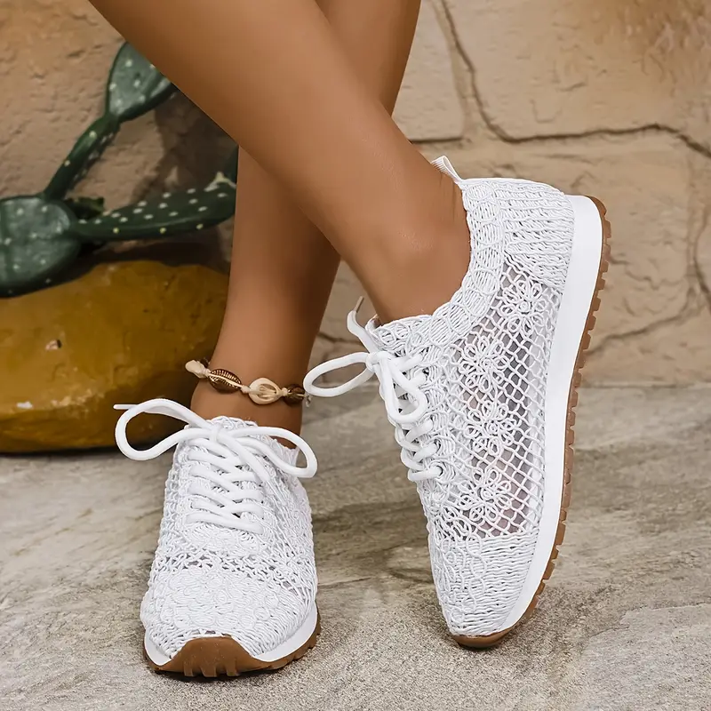 womens summer solid color lace up mesh casual shoes breathable fabric with rubber sole net fabric details 4