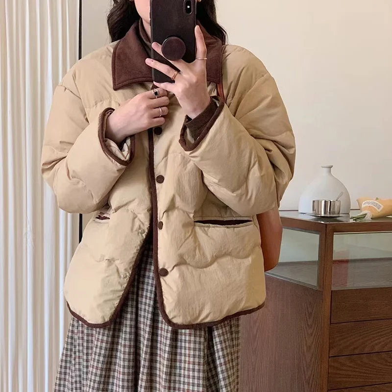Toloer Lapel Short Down Jacket Female 2024 Winter New Sweet Korean Small Fragrant Wind Warm White Duck Down Coat Hot Style-Outfit Ideas
