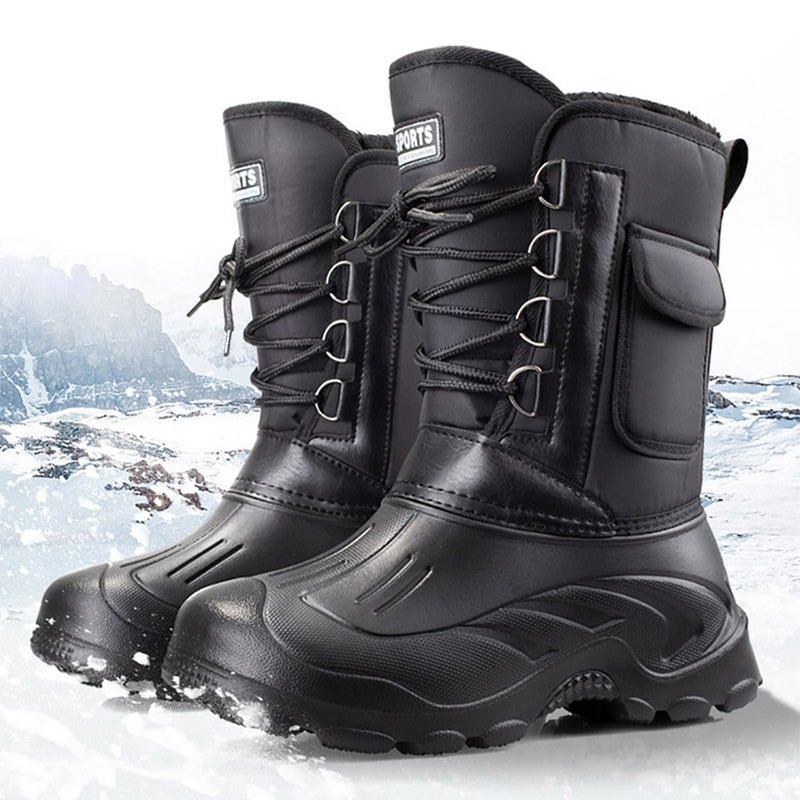 Winter Snow Men Boots Rain Shoes Non-slip Waterproof With Fur Plush Warm Male Casual Mid-Calf Warm Fluffy Work Fishing Boot