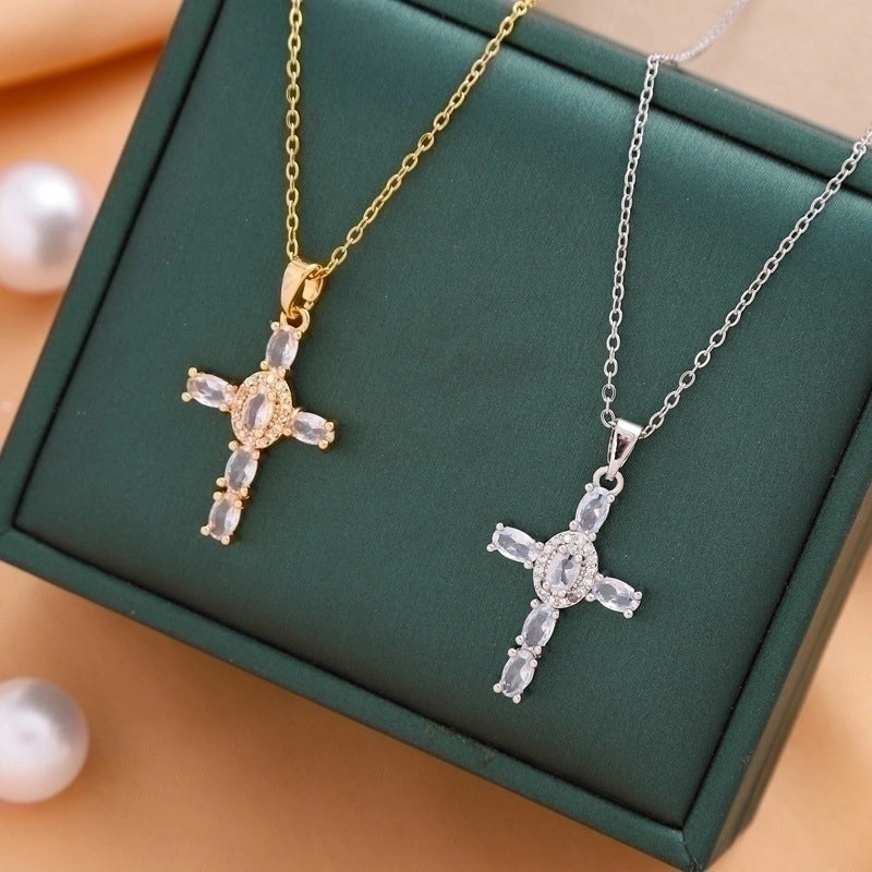Titanium Steel Casual Minimalist Cross Plating Pendant Necklace
