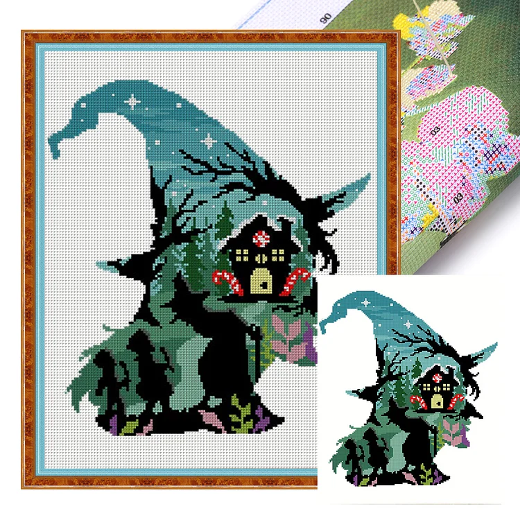Witch Silhouette - House 11CT Stamped Cross Stitch 40*50CM