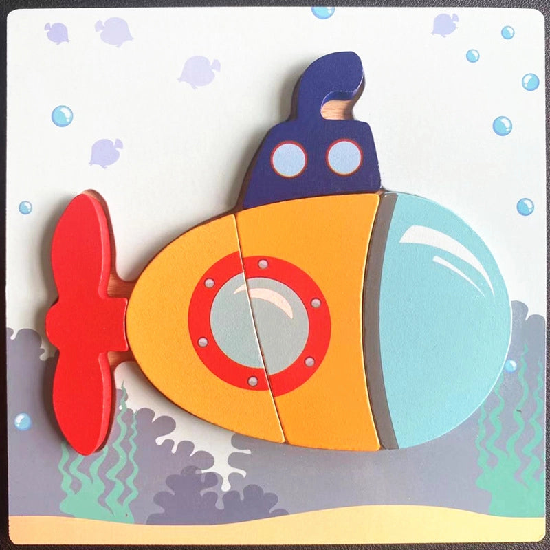 Kindergarten Children’s Enlightenment Early Education Cognition Cartoon Animal Cognition Hand-held Board Wooden Three-dimensional Puzzle Wooden Toys