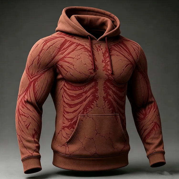 Men's Retro Halloween Muscle Clay Design Pattern Warm Hoodie